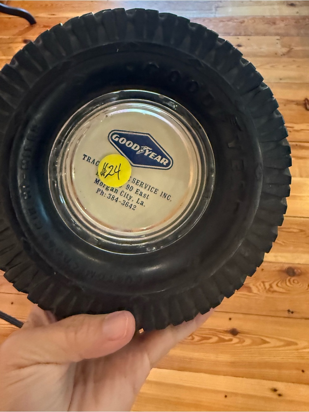 Goodyear Tire Ashtray - Black Tire Rim with Logo Man Cave Decor - Picture 2 of 11